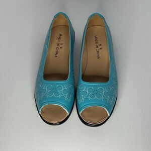 Peep Toe Wedge Slip On Shoes Turquoise | Women Size 8 W